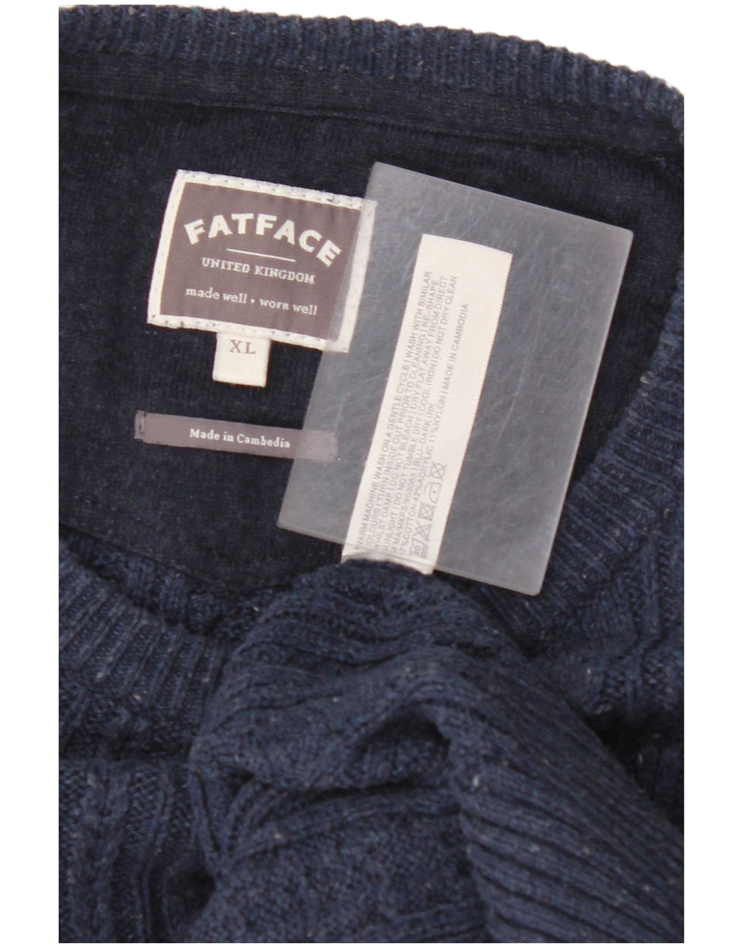 FAT FACE Mens Boat Neck Jumper Sweater XL Navy Blue Flecked Cotton