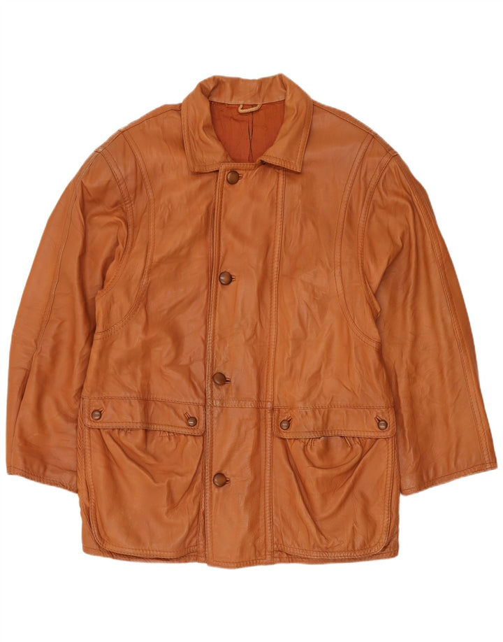 VINTAGE Mens Leather Coat IT 54 2XL Brown Leather