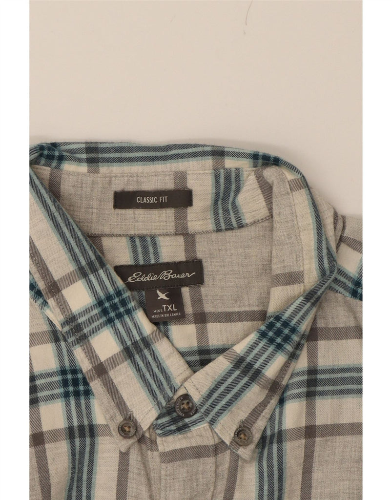 EDDIE BAUER Mens Tall Classic Fit Flannel Shirt XL Grey Check Cotton Vintage Eddie Bauer and Second-Hand Eddie Bauer from Messina Hembry 
