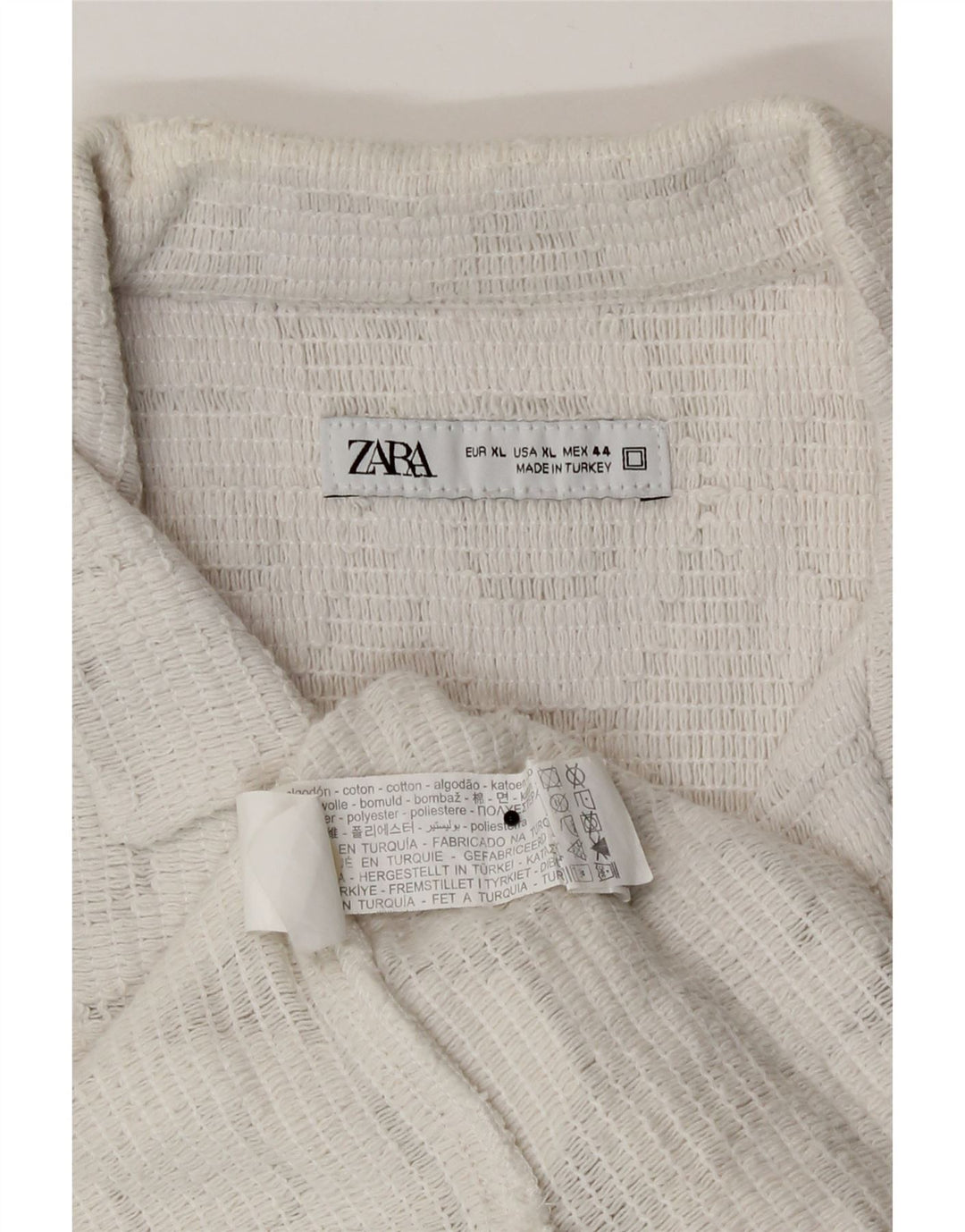 Zara Mens Short Sleeve Shirt XL White Geometric Cotton