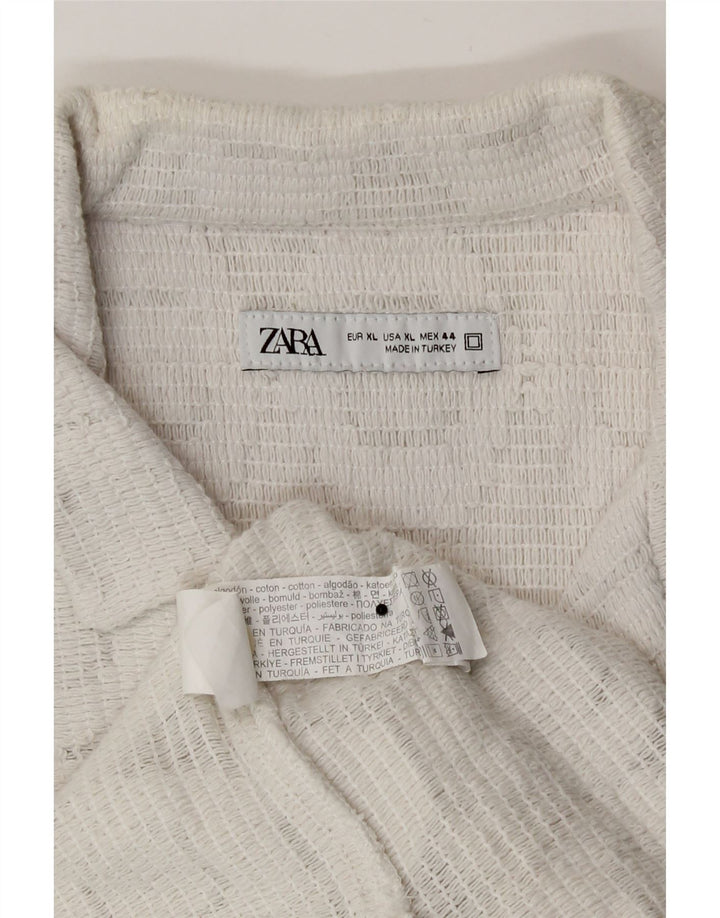Zara Mens Short Sleeve Shirt XL White Geometric Cotton