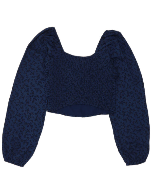 Hollister Womens Crop Top Long Sleeve UK 4 XS Navy Blue Floral Polyester