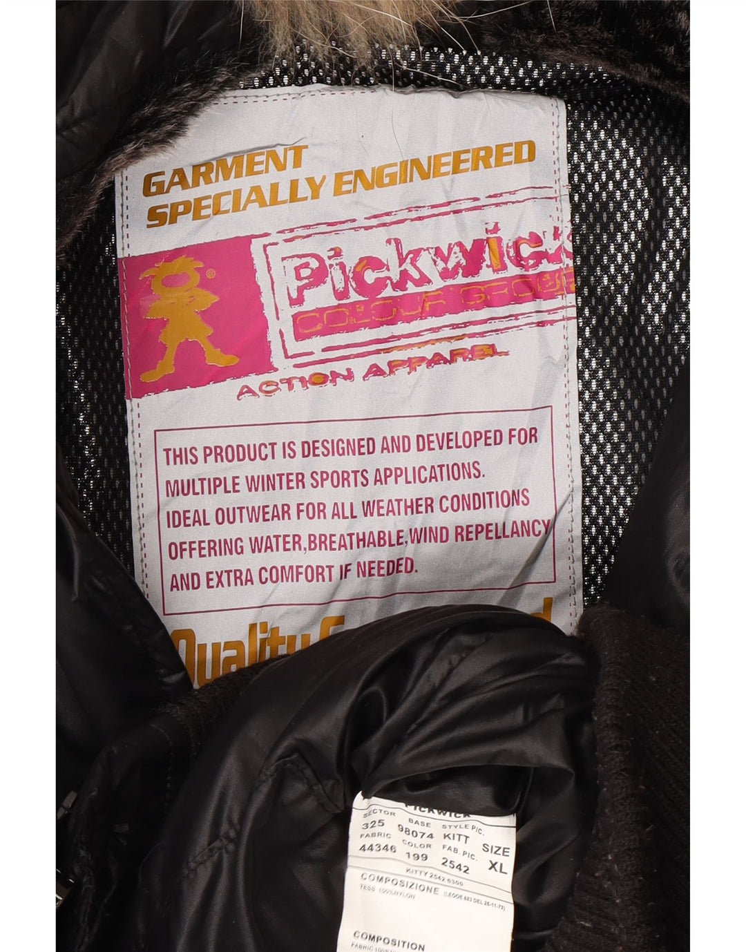 PICKWICK Womens Hooded Padded Jacket UK 18 XL Black Nylon