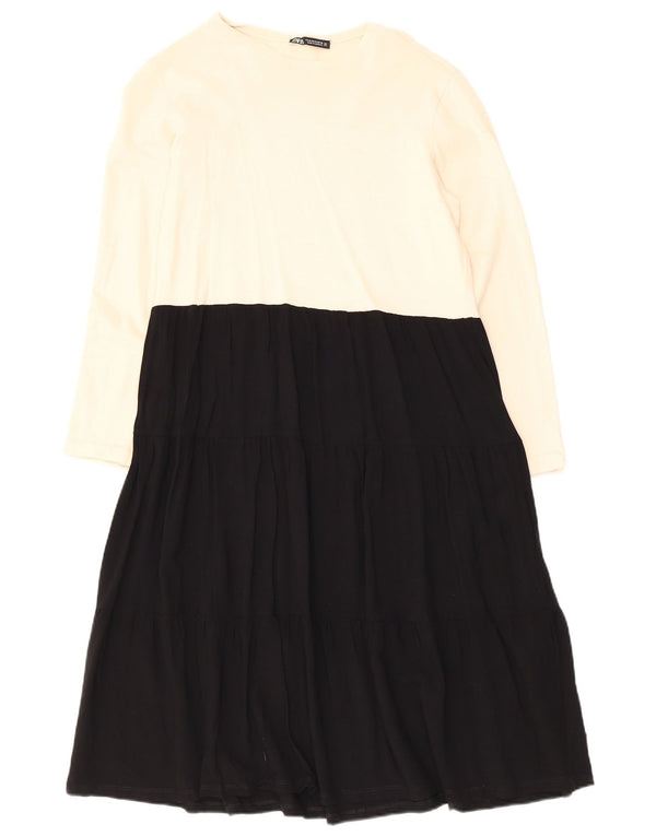 Zara Womens Long Sleeve A-Line Dress UK 12 Medium White Colourblock