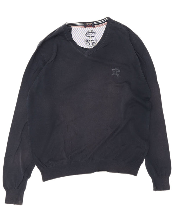 Paul & Shark Mens Yachting V-Neck Jumper Sweater Medium Navy Blue Cotton