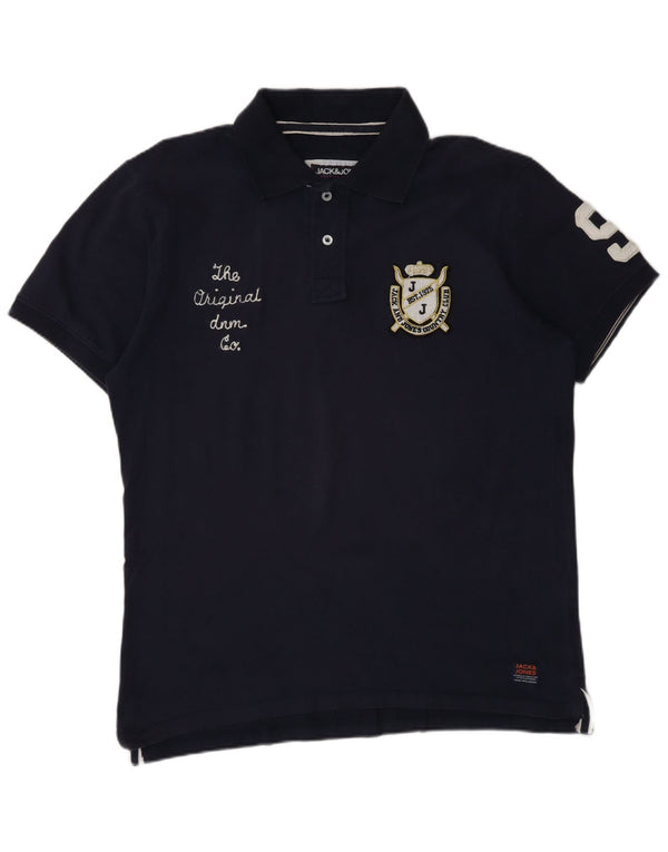Jack & Jones Mens Graphic Polo Shirt XL Navy Blue Cotton