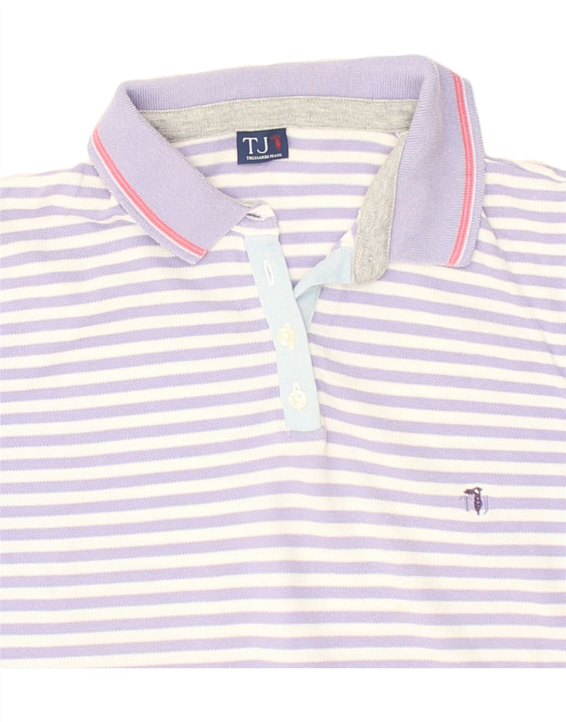 TRUSSARDI JEANS Womens Polo Shirt UK 18 XL Purple Striped Cotton | Vintage Trussardi Jeans | Thrift | Second-Hand Trussardi Jeans | Used Clothing | Messina Hembry 