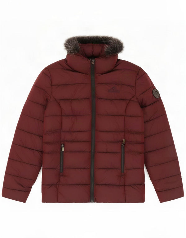 Superdry Womens Hooded Padded Jacket UK 8 Small Burgundy Polyester