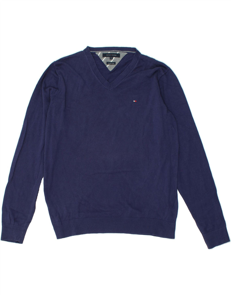 TOMMY HILFIGER Mens V-Neck Jumper Sweater XL Navy Blue Cotton | Vintage Tommy Hilfiger | Thrift | Second-Hand Tommy Hilfiger | Used Clothing | Messina Hembry 