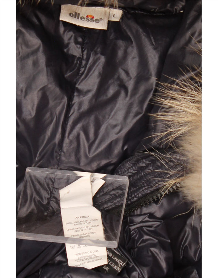 Ellesse Womens Hooded Padded Jacket UK 14 Large Black Nylon