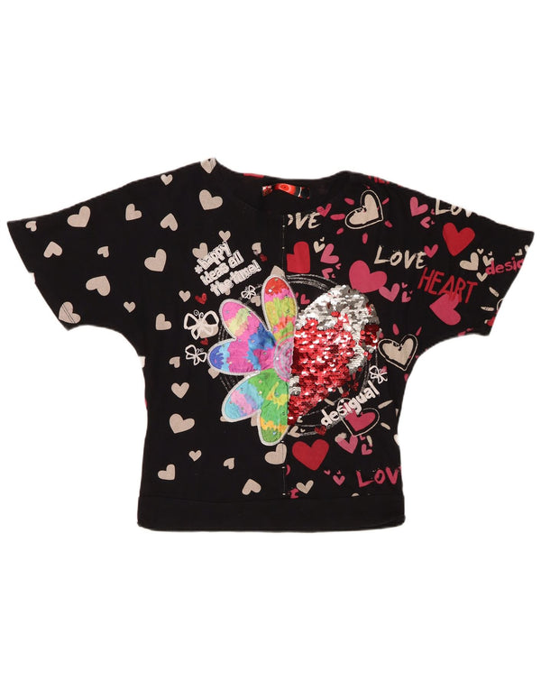 Desigual Girls Graphic T-Shirt Top 13-14 Years Black Heart