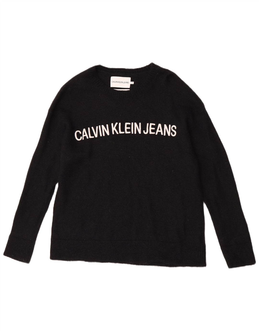 Calvin Klein Jeans Mens Graphic Boat Neck Jumper Sweater Medium Black