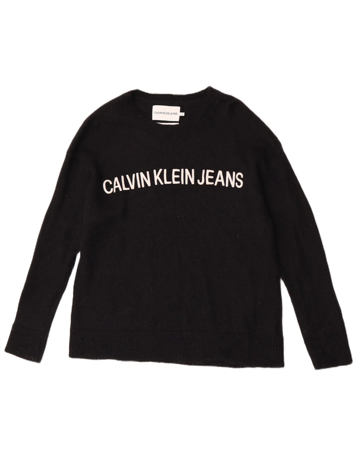 Calvin Klein Jeans Mens Graphic Boat Neck Jumper Sweater Medium Black