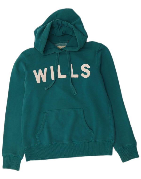Jack Wills Womens Graphic Hoodie Jumper UK 14 Large Green Cotton