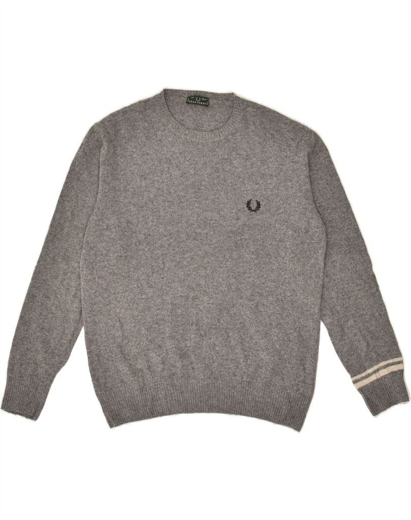 FRED PERRY Boys Crew Neck Jumper Sweater 11-12 Years Grey Wool | Vintage Fred Perry | Thrift | Second-Hand Fred Perry | Used Clothing | Messina Hembry 