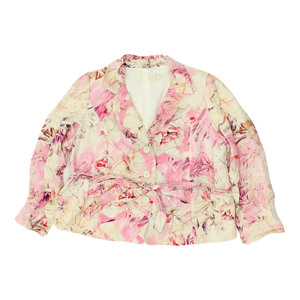 Marina Rinaldi Womens Pink White Floral Belted Blazer Jacket | Vintage Designer | Vintage Messina Hembry | Thrift | Second-Hand Messina Hembry | Used Clothing | Messina Hembry 