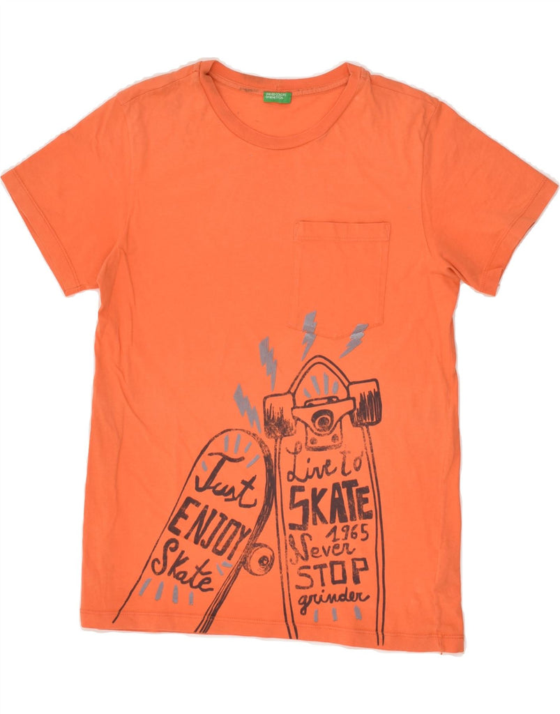 BENETTON Boys Graphic T-Shirt Top 13-14 Years 3XL Orange Cotton | Vintage Benetton | Thrift | Second-Hand Benetton | Used Clothing | Messina Hembry 