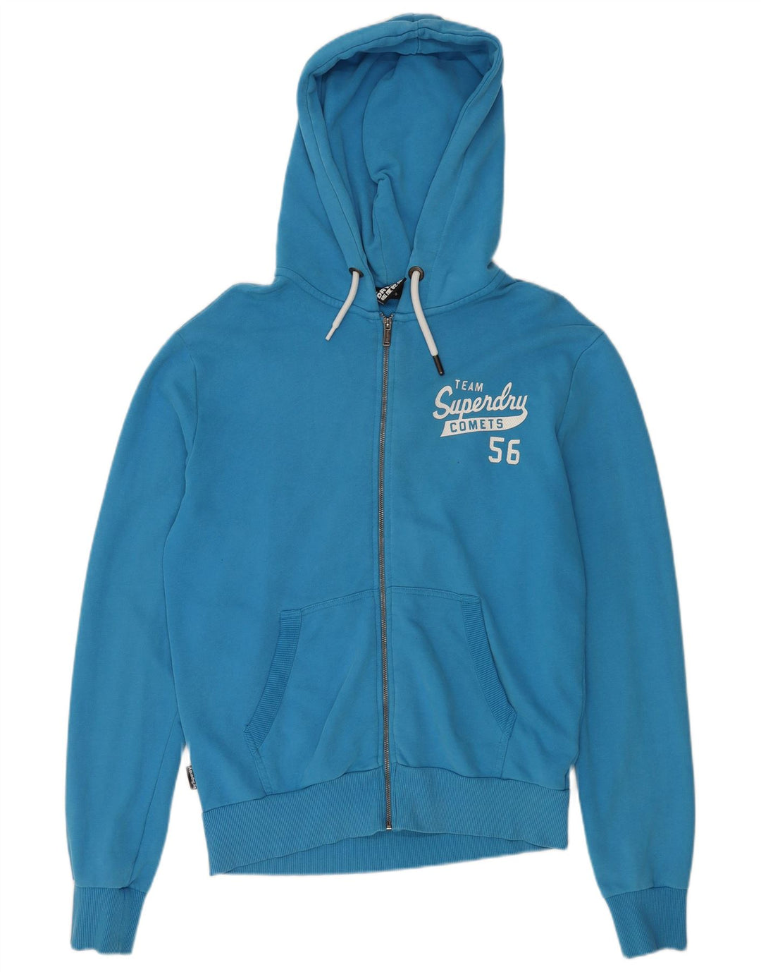 SUPERDRY Mens Graphic Zip Hoodie Sweater Large Blue Cotton
