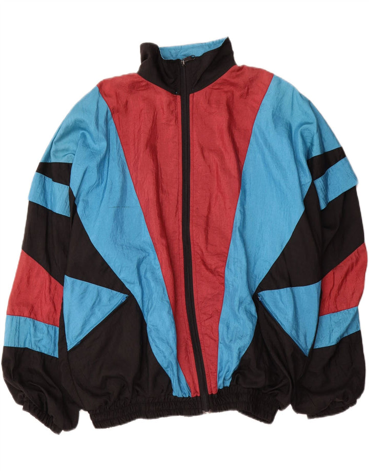 Vintage Mens Tracksuit Top Jacket Medium Multicoloured Colourblock Nylon