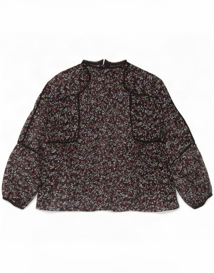 Zara Womens Long Sleeve Blouse Top UK 14 Medium Black Floral Polyester
