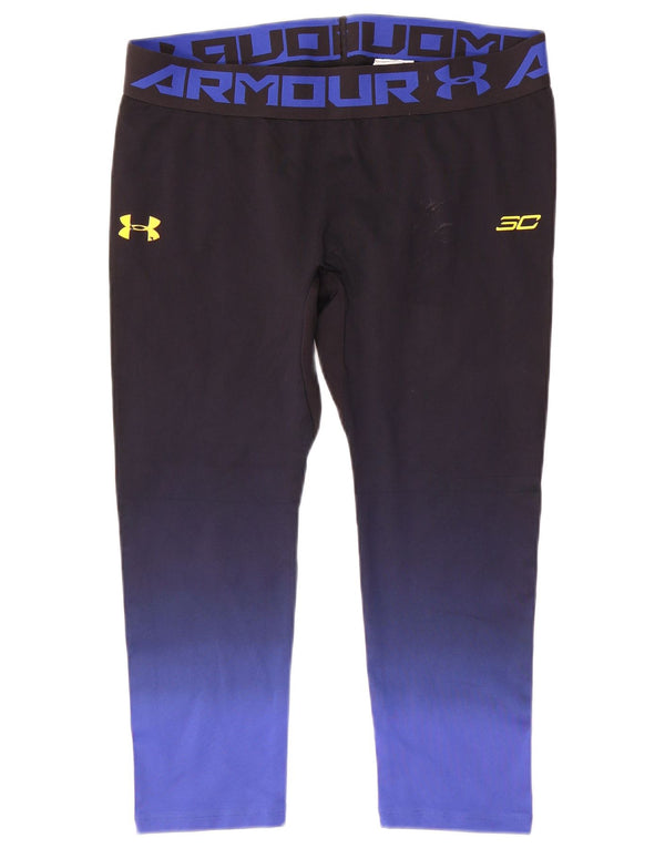 Under Armour Womens Heat Gear Crop Leggings UK 20 2XL Black Colourblock