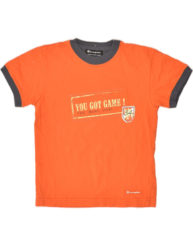 CHAMPION Boys Graphic T-Shirt Top 7-8 Years Small Orange Cotton | Vintage Champion | Thrift | Second-Hand Champion | Used Clothing | Messina Hembry 