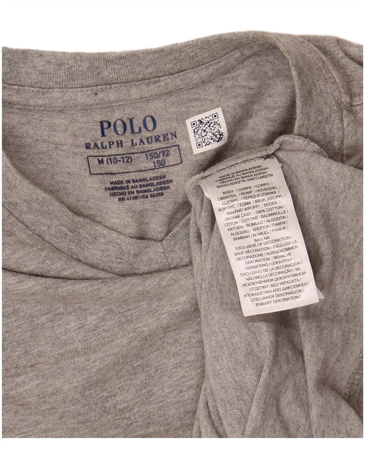 POLO RALPH LAUREN Girls T-Shirt Top 8-9 Years Medium Grey Flecked Cotton