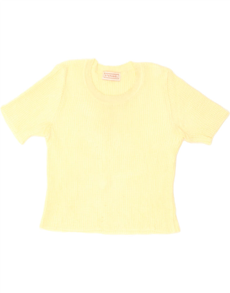 STEFANEL Womens Short Sleeve Crew Neck Jumper Sweater UK 12 Medium Yellow | Vintage Stefanel | Thrift | Second-Hand Stefanel | Used Clothing | Messina Hembry 