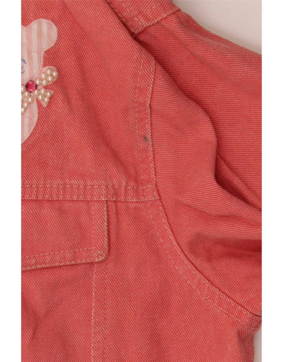 Vintage Womens Teddy Bear Graphic Denim Jacket IT 42 Medium Pink Cotton