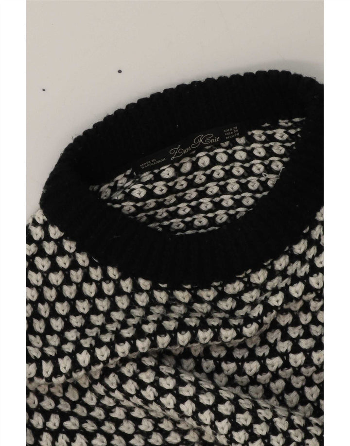 Zara Womens Abstract Pattern Crew Neck Jumper Sweater UK 14 Medium Black