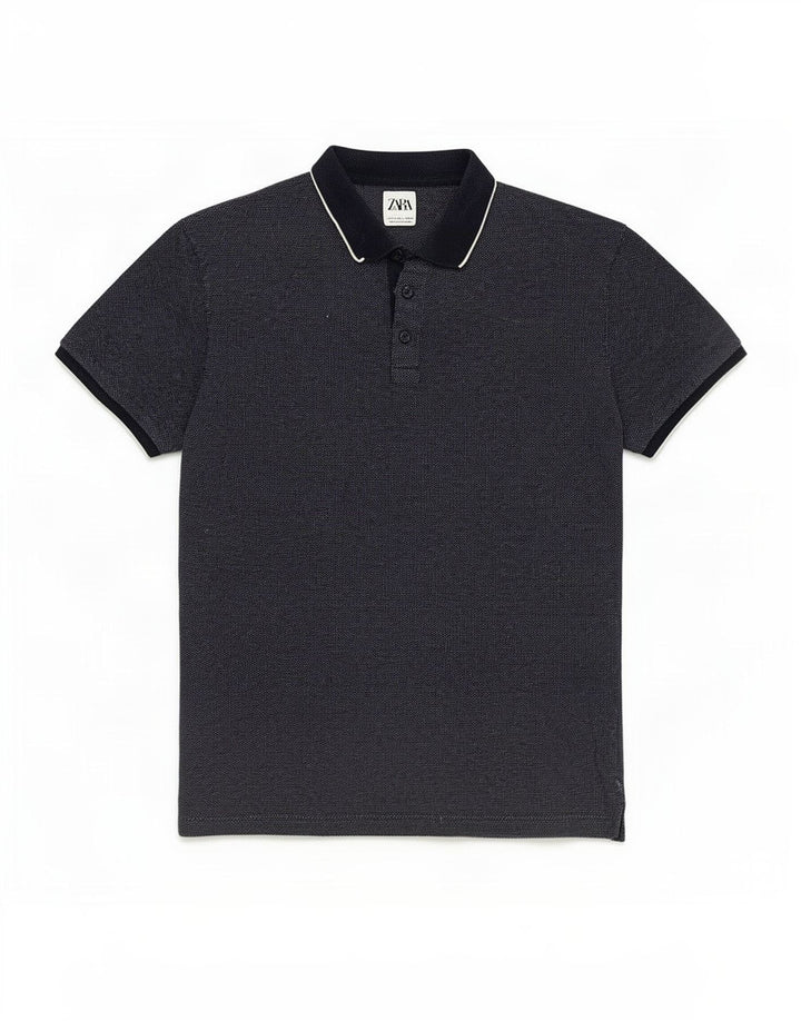 Zara Mens Polo Shirt Large Navy Blue Flecked