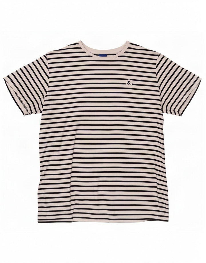 Jack & Jones Mens T-Shirt Top Large White Striped Cotton
