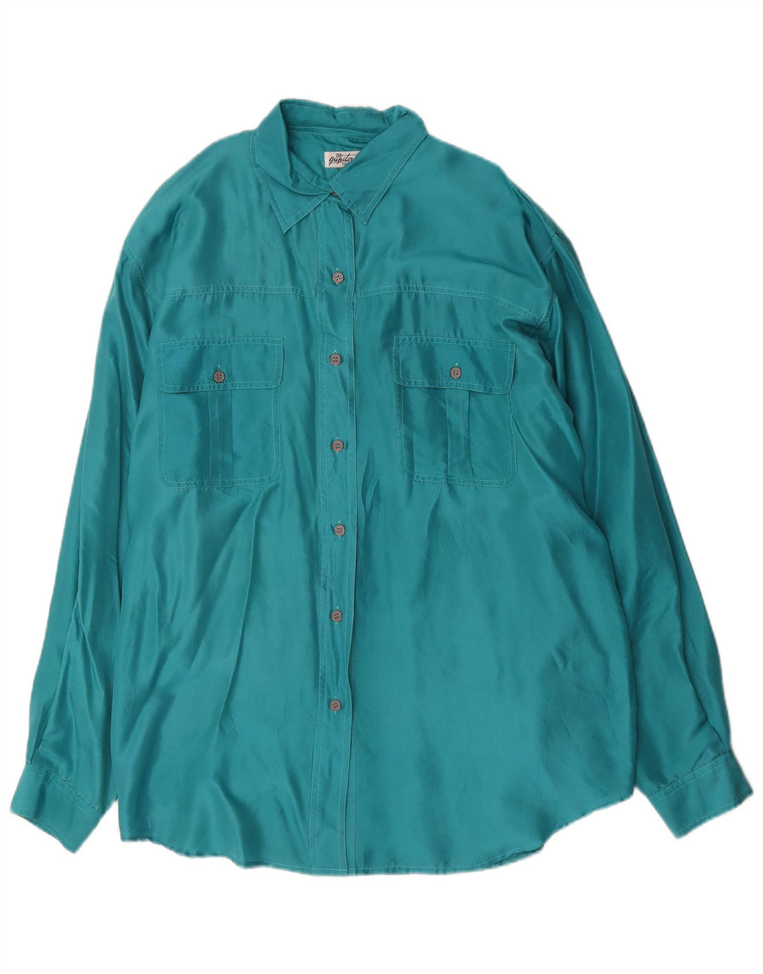Vintage Womens Oversized Shirt Blouse UK 16 Large Green Silk