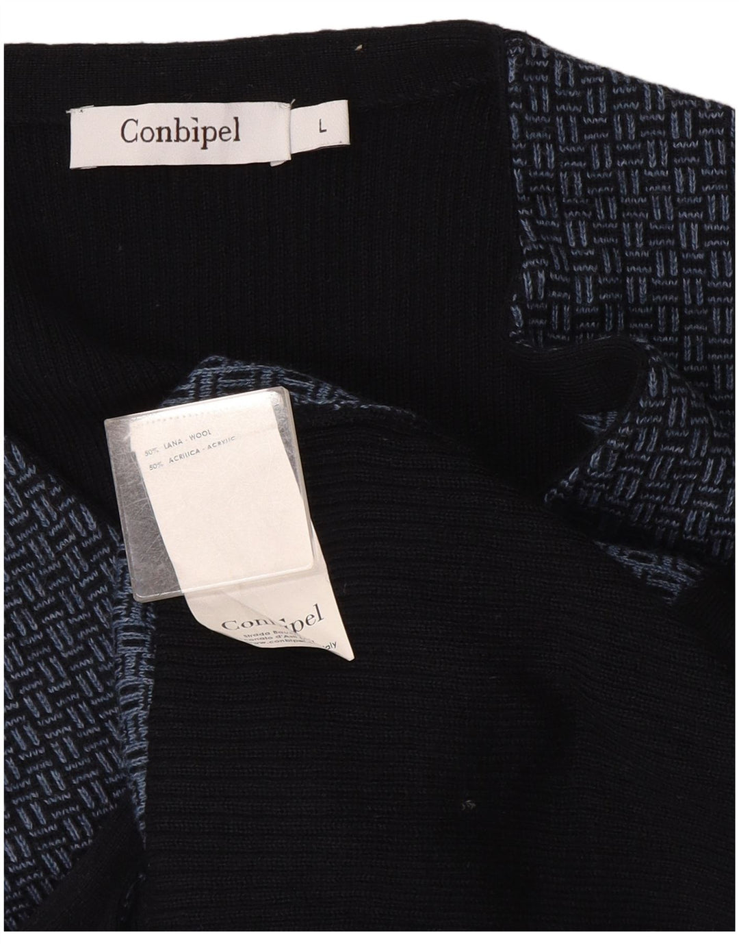Conbipel Mens Knit Waistcoat Large Navy Blue Geometric Wool