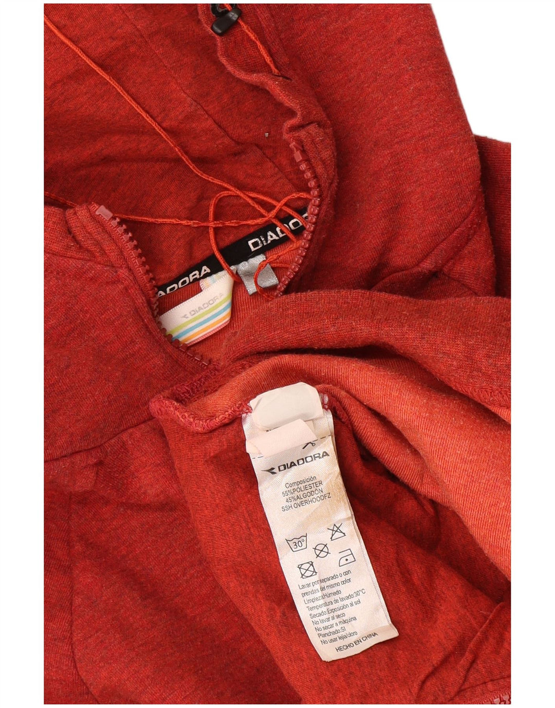 Diadora Mens Zip Hoodie Sweater Medium Red Flecked Cotton