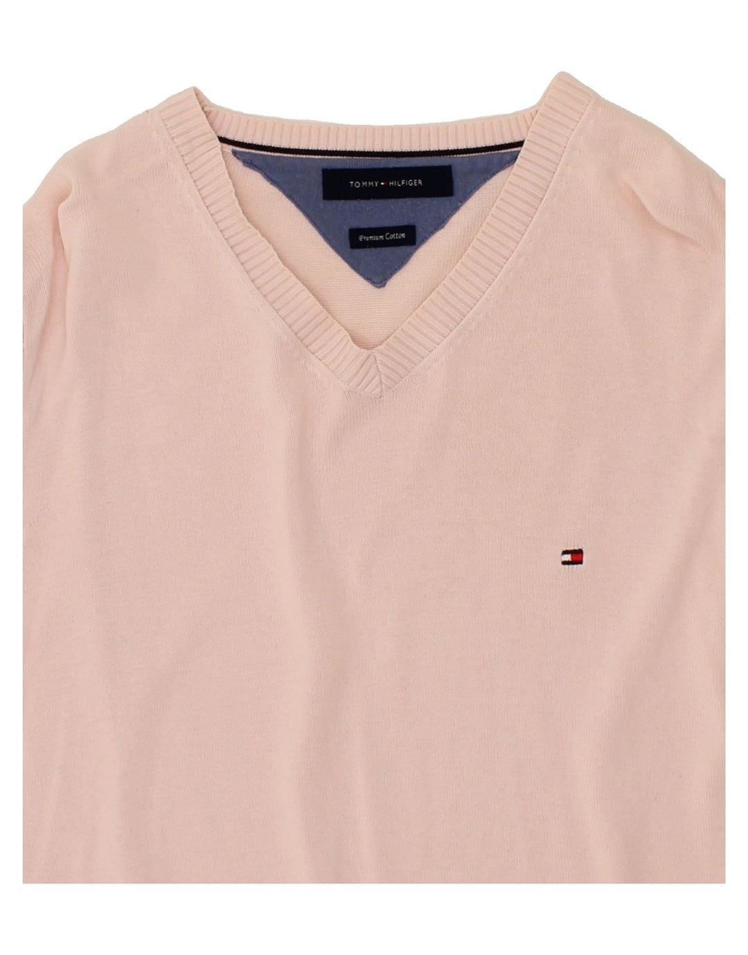 TOMMY HILFIGER Mens V-Neck Jumper Sweater Small Pink Cotton Vintage Tommy Hilfiger and Second-Hand Tommy Hilfiger from Messina Hembry 