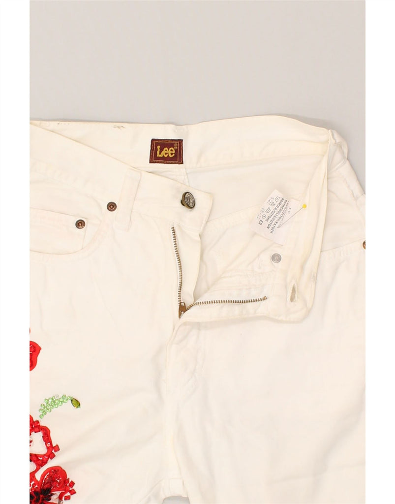 LEE Womens Graphic Capri Trousers W29 L15 White Floral Cotton | Vintage Lee | Thrift | Second-Hand Lee | Used Clothing | Messina Hembry 