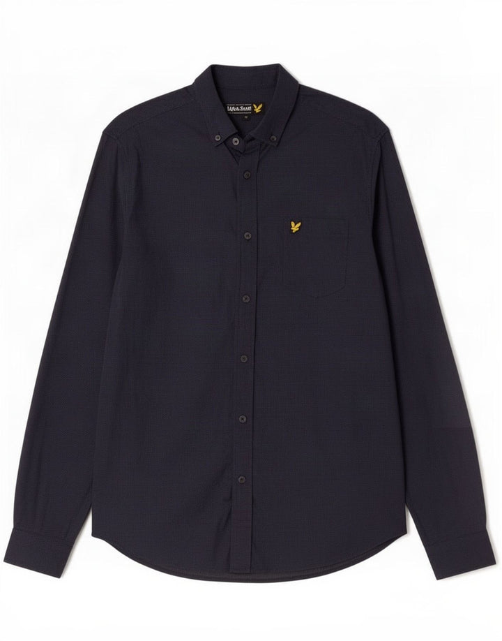 Lyle & Scott Mens Shirt Medium Navy Blue Spotted Cotton
