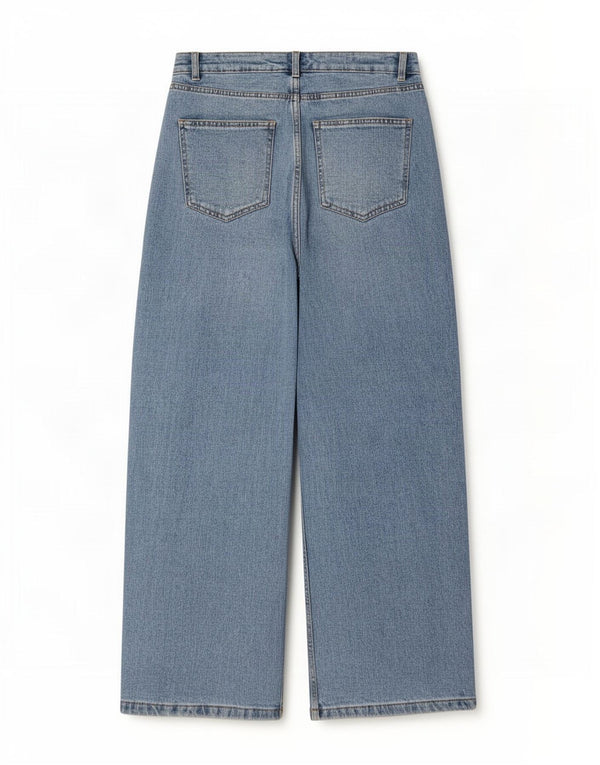 Marks & Spencer Womens Wide Leg Jeans UK 12 Medium W30 L29 Blue Cotton