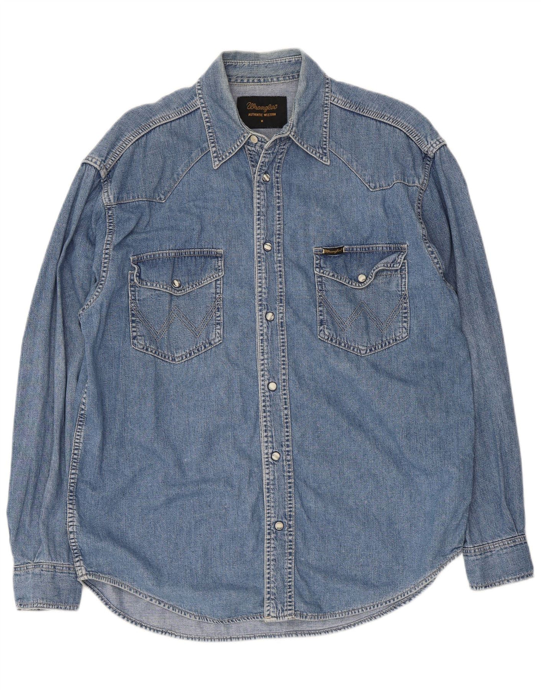 Wrangler Mens Denim Shirt Medium Blue Cotton
