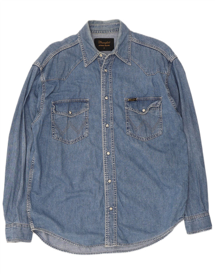 Wrangler Mens Denim Shirt Medium Blue Cotton