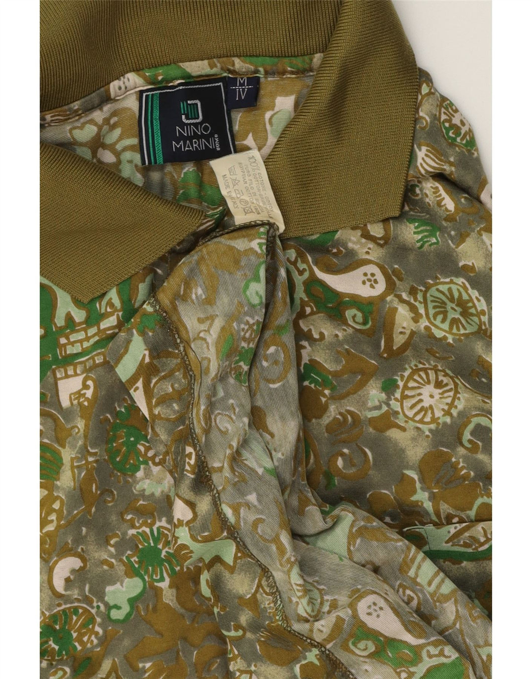NINO MARINI Mens Polo Shirt Medium Khaki Paisley Cotton