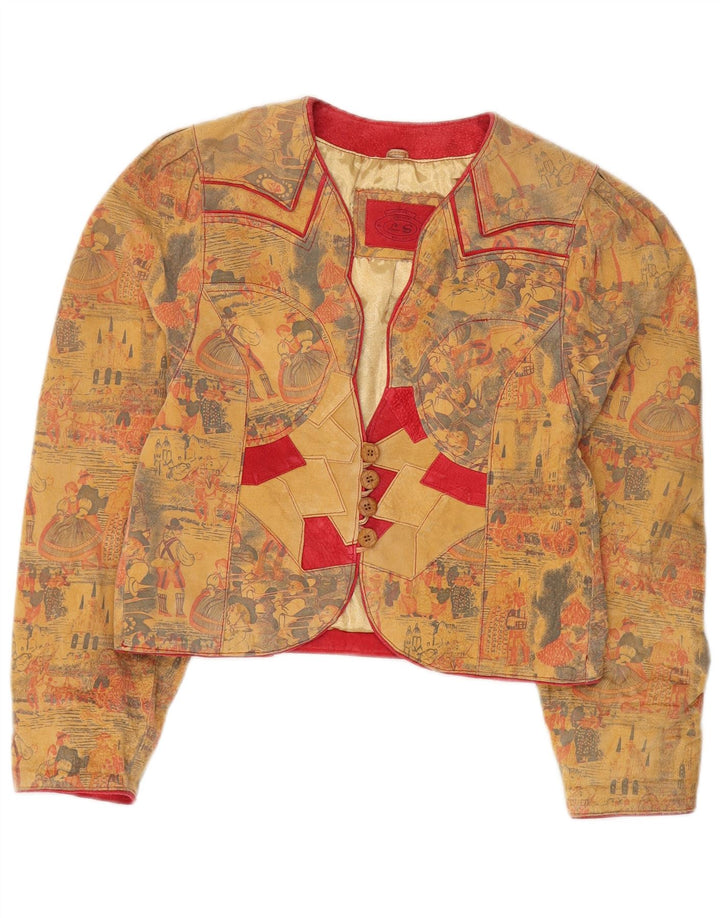 Vintage Womens Trachten 4 Button Blazer Jacket EU 36 Small Beige Leather