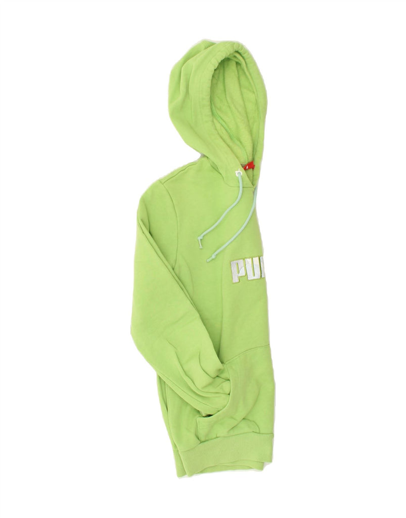 PUMA Womens Graphic Hoodie Jumper UK 12 Medium Green Cotton | Vintage Puma | Thrift | Second-Hand Puma | Used Clothing | Messina Hembry 