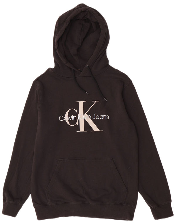 Calvin Klein Jeans Mens Graphic Hoodie Jumper Large Black Cotton