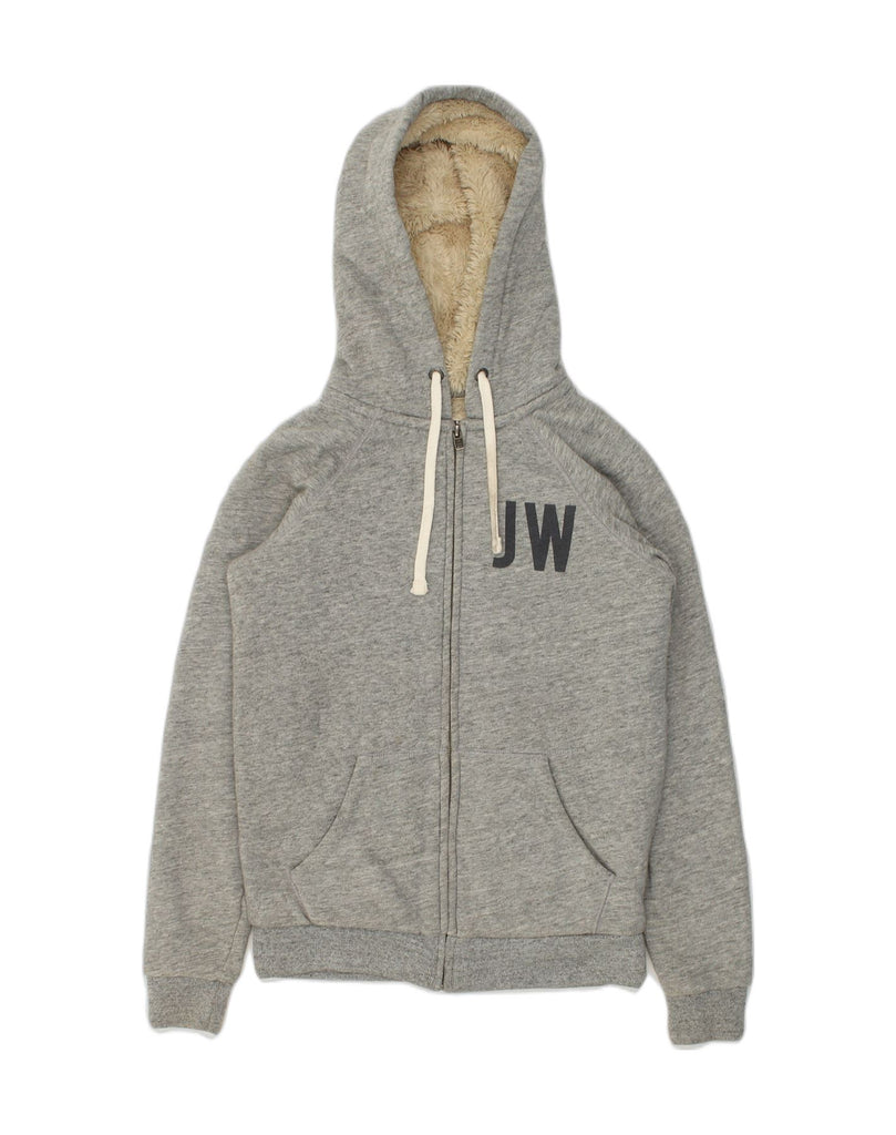 JACK WILLS Womens Graphic Sherpa Zip Hoodie Sweater UK 8 Small Grey Cotton | Vintage Jack Wills | Thrift | Second-Hand Jack Wills | Used Clothing | Messina Hembry 