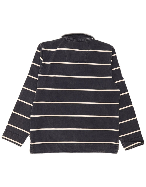 CREW CLOTHING Mens Zip Neck Sweatshirt Jumper Large Navy Blue Striped