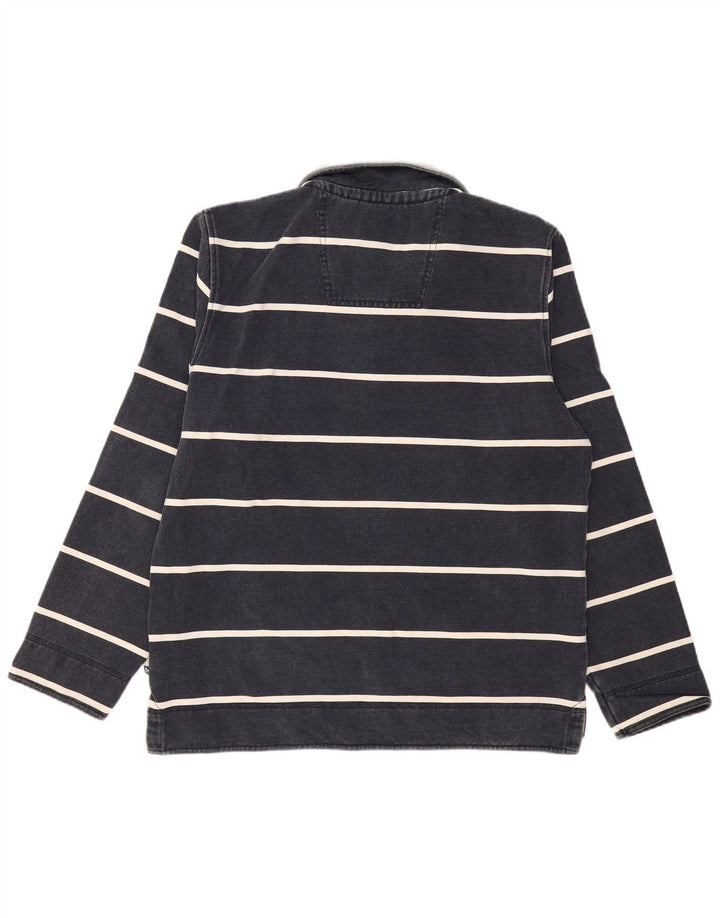 CREW CLOTHING Mens Zip Neck Sweatshirt Jumper Large Navy Blue Striped