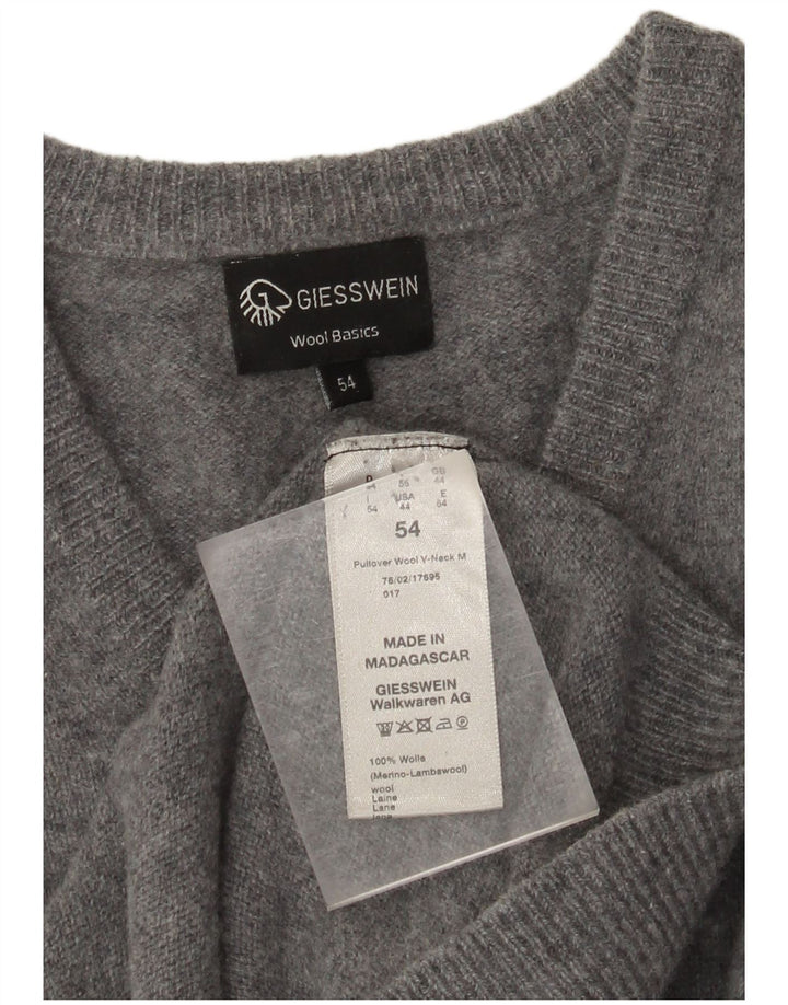 Giesswein Mens V-Neck Jumper Sweater UK 44 XL Grey Wool