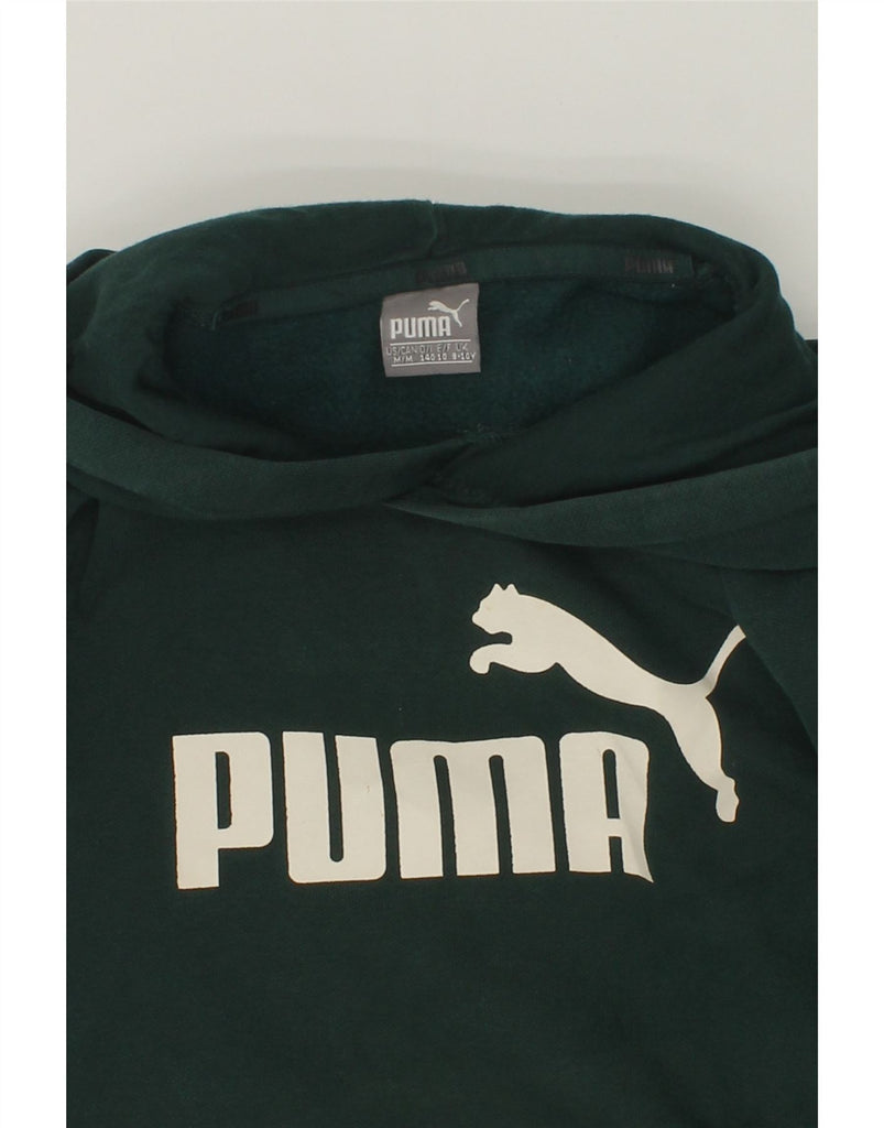 PUMA Boys Graphic Hoodie Jumper 9-10 Years Green Cotton | Vintage Puma | Thrift | Second-Hand Puma | Used Clothing | Messina Hembry 